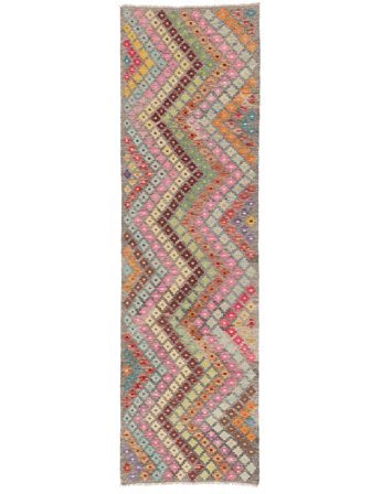 Handgeweven Kelim Afghan Old Style Vloerkleed 85X300 Wol Bruin/Donkergrijs Klein