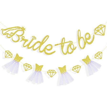 Golden Bride Become Banner Sign Dubbelsidig Glitter Papper Dekorativa Tillbehör