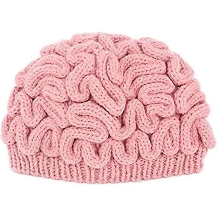 Lämplig för män och kvinnor, handstickad hjärnmössa, kreativ nyhet Halloween-hatt, rosa personlig vuxen läskig hjärnskalle