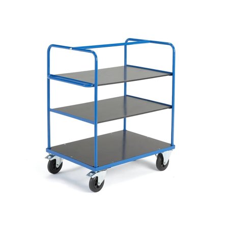 Hyldevogn TRANSFER, 3 hylder, 1000x700x1180 mm, gummihjul, med bremse