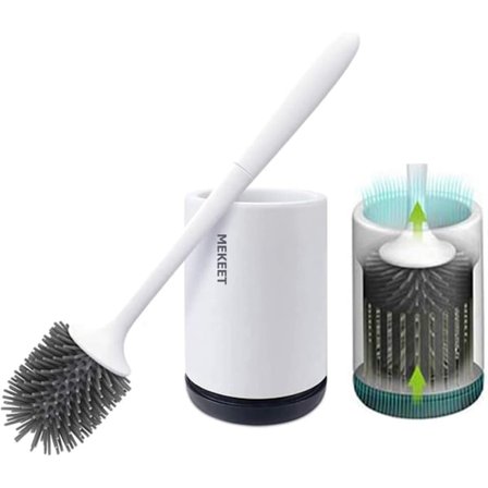Silikon Toiletbørste og Holder, Badeværelses Toiletbørsteholder Sæt, Toiletrengøringsbørste Sæt med Bløde Børstehår