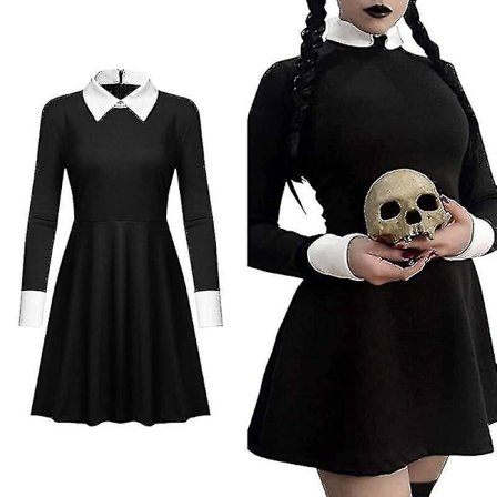 Onsdag Adams Family Cosplay Costume Black Dress Costume (kort ärm/lång ärm)