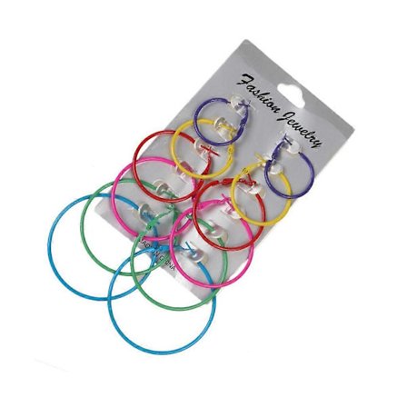 6 Par/Sæt Hoop Øreringe Dame Smykker med Sort/Hvid/Farverig Charm Cirkel Dingle Øreringe Runde Øreringe til Fest