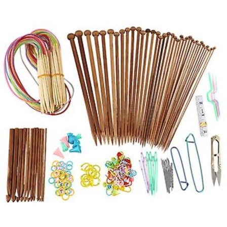 Stickningsset-18 Delar 18 Storlekar Bambu Rundstickor + 36 Enkelspetsiga Bambu
