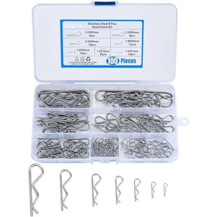 100 Stykker Låsesplinter, R-clips Splinter, Sortiment av Fjærsplinter, Saksesplinter for Bilhengere, av DEBUNS