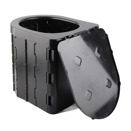 Bärbar resetoalett utomhus självkörningstur fällbar toalett med lock för camping vandring svart