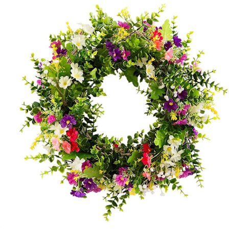 18-tommers dørkrans, vår sommer blomsterkrans dekorasjon for inngangsdør, hjem, vindu, vegg, bryllup, festdekorasjon