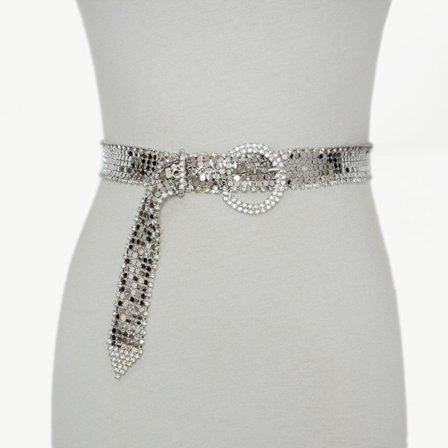Sølvbælte med rhinsten dekoration, 93 cm