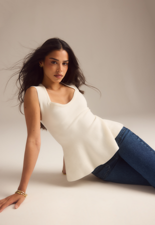 BUBBLEROOM-Knitted Peplum Top-M