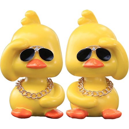 Søt gul ande leketøy bil ornament kul and bil dashbord ornament risting hode figur, 2 pakk
