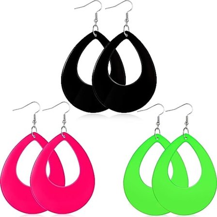 3 par med 80-talls neon damemote vintage øredobber for 80-tallsfest eller vintage