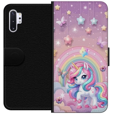 Kompatibelt Lommeboketui til Samsung Galaxy Note10+ Magisk enhjørning med regnbue manke, stjerner og sommerfugler mot en pastellhimmel med skyer