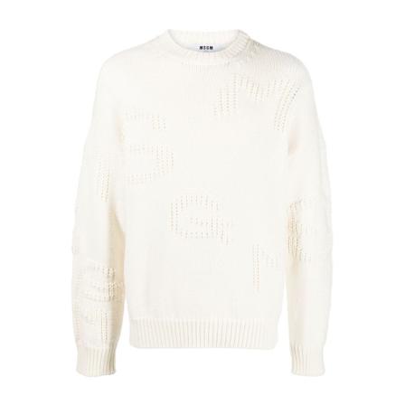Msgm, Round-neck Knitwear Beige, Heren, Maat:M