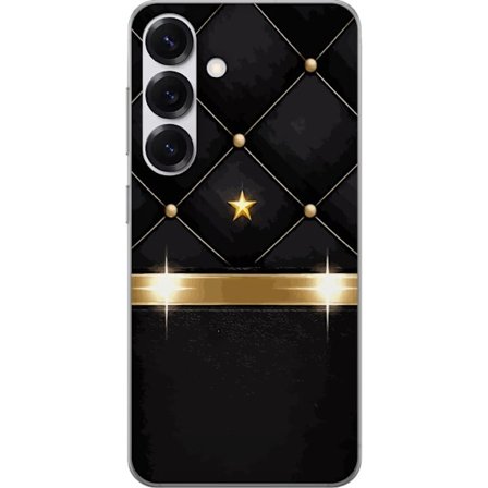 Yhteensopiva Puhelinkuori Samsung Galaxy S25 Musta tikkukuvioitu tausta, jossa kultainen tähti