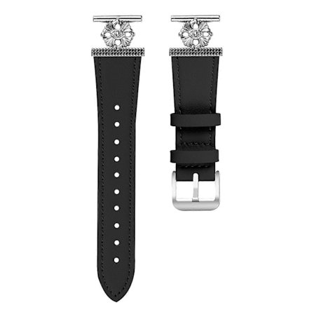 För Garmin Vivomove Luxe/ Garminmove Luxe Klockarmband Äkta Läder med Blomdekor Justerbart Armband [db]