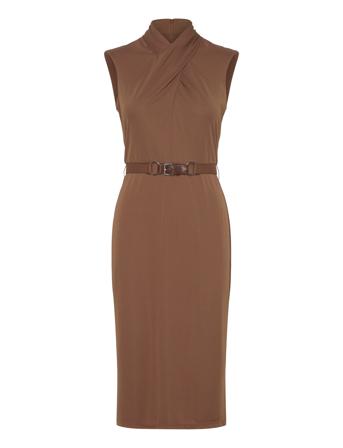 Belted Jersey Mockneck Dress Polvipituinen Mekko Brown Lauren Ralph Lauren