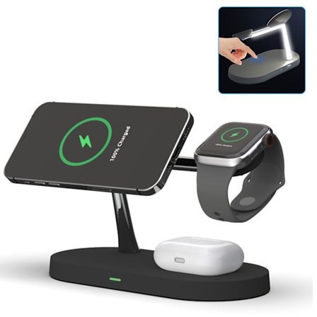 Trådlös Laddare 3 i 1 Trådlös Laddningsställ med Nattlampa