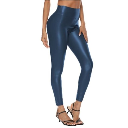 /EA/Damer stretchy leggingsbukser, sexede højtaljede leggings i imiteret læder Navy