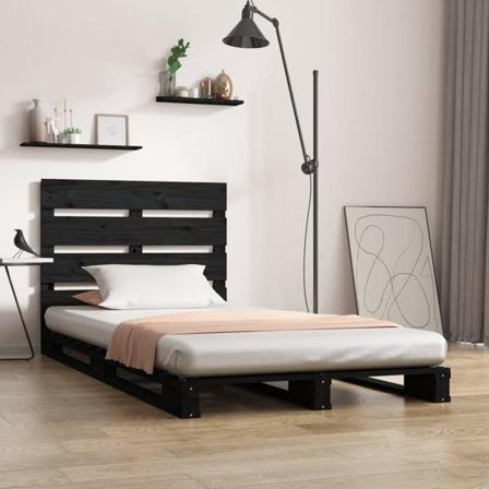 Vidaxl Sängram Svart 100x200 Cm Massiv Furu Svart