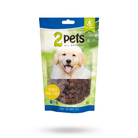 2pets Ostrich/Struts MiniCubes 100g - Matskål, hundgodis & tuggisar