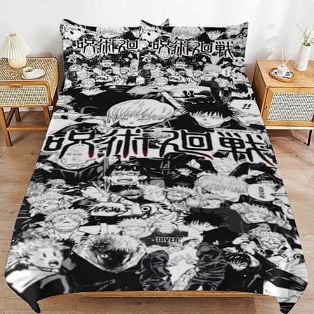 Jujutsu Kaisen Sengesæt Dynebetræk Komfortabelt og Let Tegneserie Sengetøj 3 Dele Sengesæt Twin (1 Dynebetræk og 2 Pudebetræk) hn392