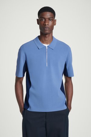 COS Homme Polo Zippé En Maille À Panneau Mesh in Bleu