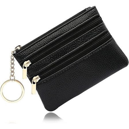 Damepung i ægte læder, møntpung, minipung med lynlås og nøglering