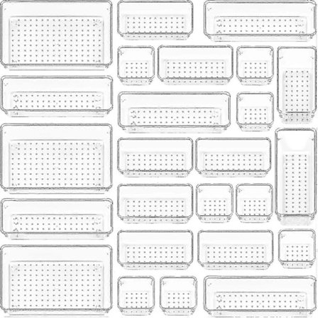 25 kpl Kirkkaat Muoviset Laatikonjärjestäjät, 4-kokoiset Monipuoliset Laatikonjärjestäjäalustat Kylpyhuoneeseen ja Meikkipöydälle