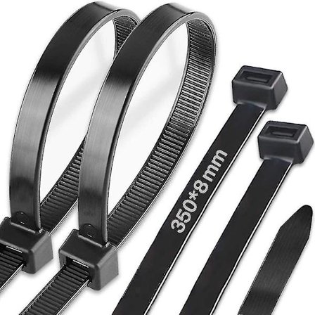 100 Pakk Lange Kabelbinder - 350mm X 8mm - UV-Bestandig - 50kg Trekkstyrke - Svart
