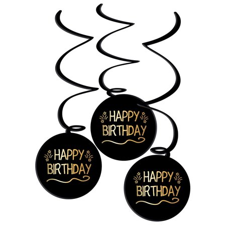 Hängande Födelsedagsdekorationer Svart/Guld 3-pack