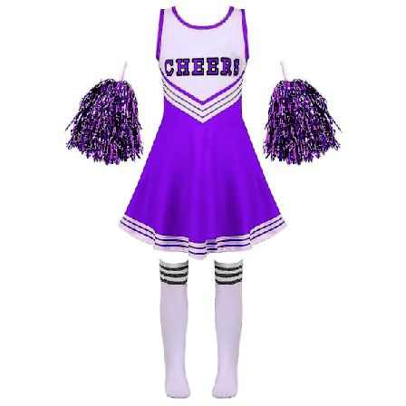 Cheerleading-kostyme for barn, skolejenter, cheerleader-uniformer, cheer-danseantrekk for Halloween-kostyme med strømper, blomst D_y, lilla Purpl