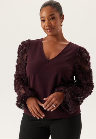 Happy Holly - 3D Floral Sleeve V-neck Top - 36/38