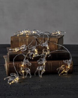 Star Trading Batteridriven Ljusslinga med transparenta Renar, 135 cm Vit - Jul