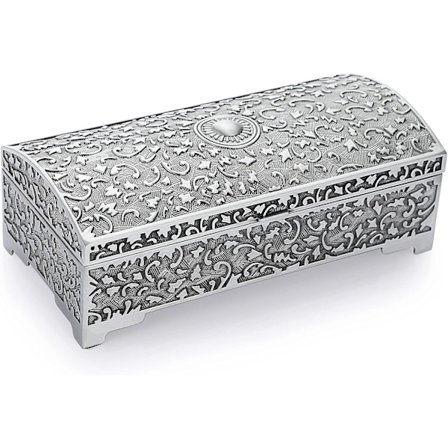 Vintage smykkeskrin i metall, liten smykkeskrin, skattekiste