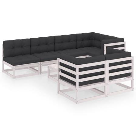 Vidaxl Loungegrupp Med Dynor 8 Delar Massiv Furu Vit