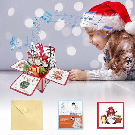 Juhlava onnittelukortti LED-valoilla ja musikaalisella joulukuusikuviolla WUD6520[D]