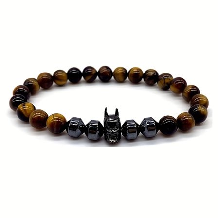 1 stk. Batman Naturstensarmbånd - Tigerøje, Poleret Sort, Flere Stilarter, Perfekt til Daglig Brug eller som Gave til Dig Selv eller Dine Kære