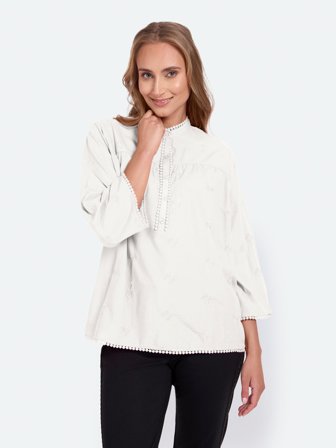 SIGNATURE - 3/4 Ærmet Skjorte - Råhvid - Blonde Detalje