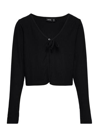 Nlfnaly Ls Crop Tie Cardigan Strikket Trøje Cardigan Sort LMTD