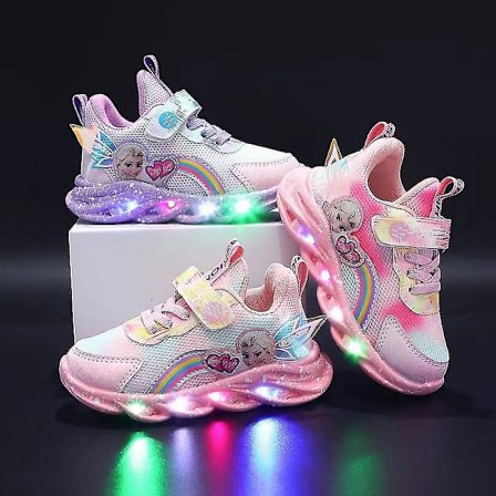 Tjejer Led Casual Sneakers Elsa Princess Print Utomhusskor Barn Light-up Halkfria skor för vår och vinter