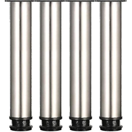 4 Justerbare Ben 300mm Højde Fortykket Skabsben Bordben Møbelben, Børstet Rustfrit Stål, Justerbar Højde 0-15mm Leveres Med Rustfrit S