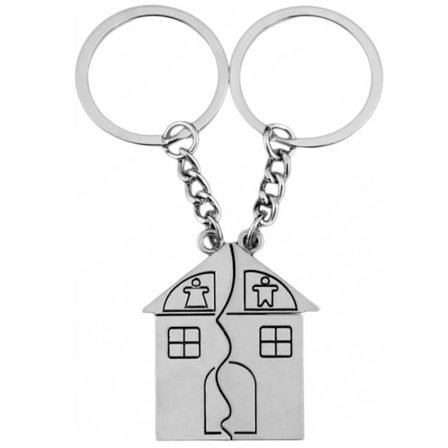 2 st Personliga Graverade Nyckelringar för Par, Hus Familj Hänge Nyckelring, Separerbar Pussel Nyckelring i Rostfritt Stål