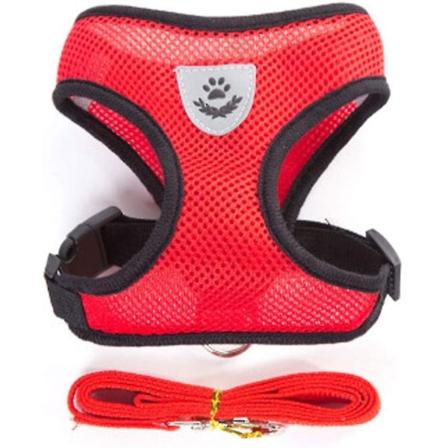 1 st andningsbart mesh för små hundar, husdjurssele och set, valpkattväst, selehalsband för chihuahuamops Bulldogkatt (l(4-6kg), röd)