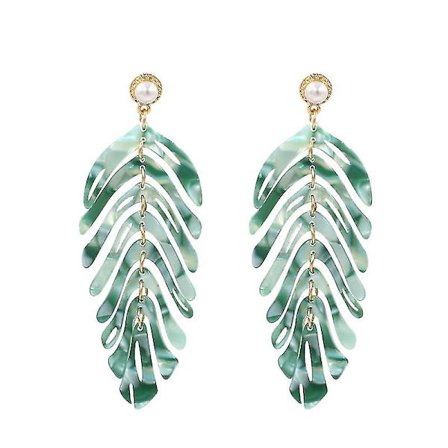 1 par akryl bladformede øredråber ørehængere stilfulde øreringe smykker til kvinder piger (grøn)