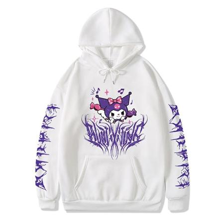 S t Kuromi-piirroskuvioinen huppari Anime Kawaii pitk hihainen huppari rento pusero naisille Valkoinen White M
