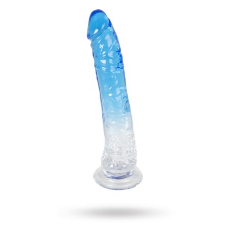 Dual Color Dildo 20CM - Blue & Clear - Vuxen.se - Handsfree dildo med sugpropp
