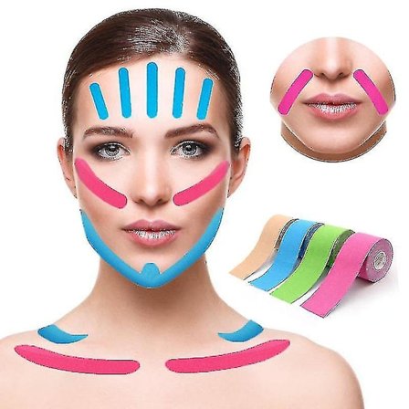 2,5 cm * 5 m Kinesiologitape Kompatibel Med Ansikt V-Linje Hals Øyne Løfte Rynkefjerner Klistremerke Tape Ansiktspleieverktøy Bandagem Elastica-grønn