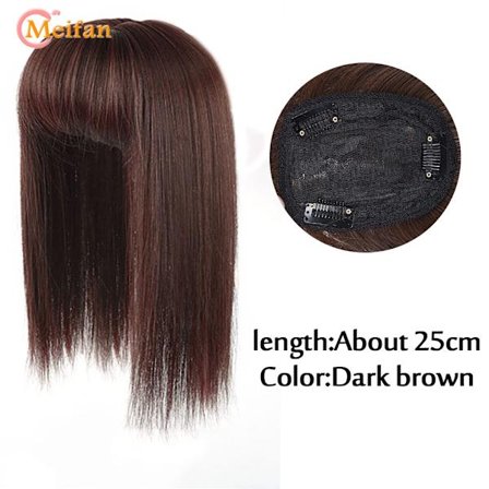 MEIFAN Långt rakt hår Toppers Clip Hair Extensions Syntetiskt hår Topper Natural Black Brown 3-Clip with Bang Fake Hairpiere