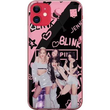 Kompatibelt Mobildeksel til Apple iPhone 11 Blackpink Blink design med Lisa Jennie Jisoo og Rose, rosa og svart bakgrunn, fanskiltninger og lightstick