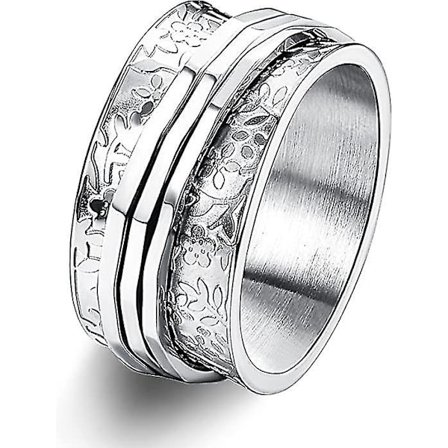 Rostfritt Stål Blomma Carving Spinner Ring Daisy Fidget Band Ringar Måne Stjärna Onda Ögon Kors Ångest Ring För Kvinnor Män-us12